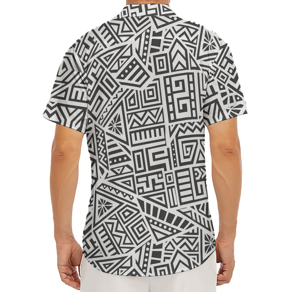 Grey And White Aztec Pattern Print Men's Deep V-Neck Shirt