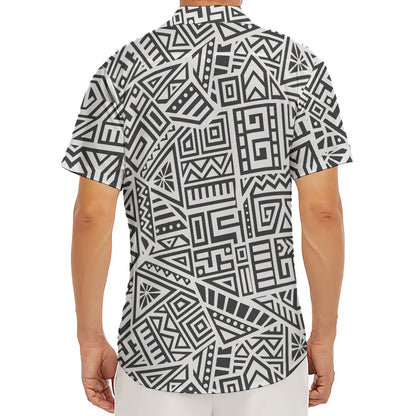 Grey And White Aztec Pattern Print Men's Deep V-Neck Shirt
