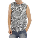 Grey And White Aztec Pattern Print Men's Fitness Tank Top