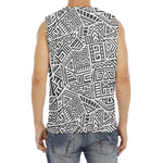 Grey And White Aztec Pattern Print Men's Fitness Tank Top