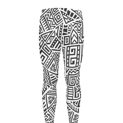 Grey And White Aztec Pattern Print Men's leggings