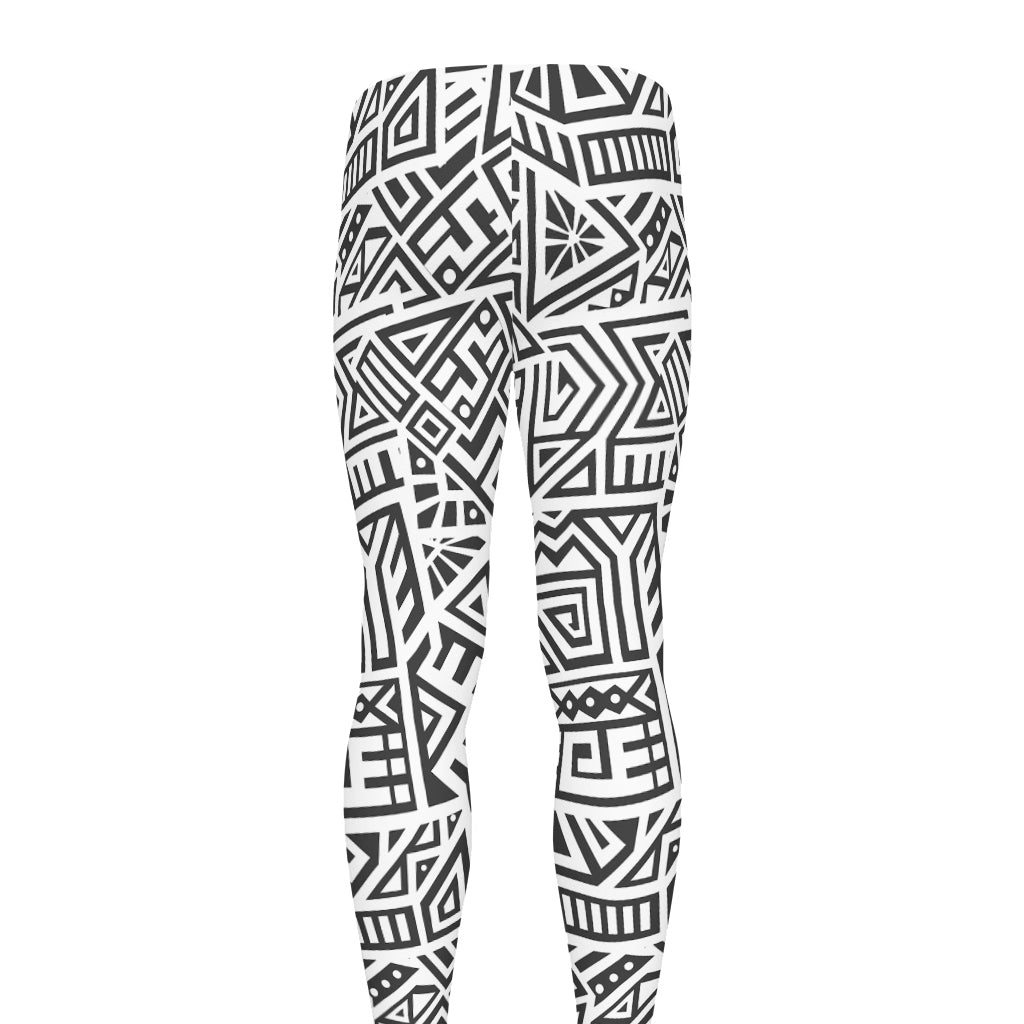 Grey And White Aztec Pattern Print Men's leggings