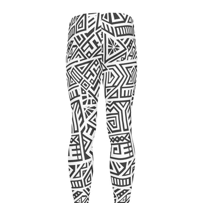 Grey And White Aztec Pattern Print Men's leggings