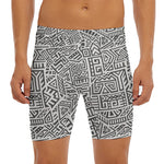 Grey And White Aztec Pattern Print Men's Long Boxer Briefs