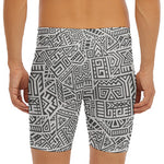 Grey And White Aztec Pattern Print Men's Long Boxer Briefs
