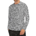 Grey And White Aztec Pattern Print Men's Long Sleeve Rash Guard