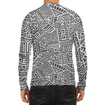 Grey And White Aztec Pattern Print Men's Long Sleeve Rash Guard