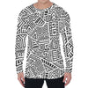 Grey And White Aztec Pattern Print Men's Long Sleeve T-Shirt