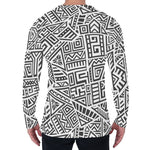 Grey And White Aztec Pattern Print Men's Long Sleeve T-Shirt