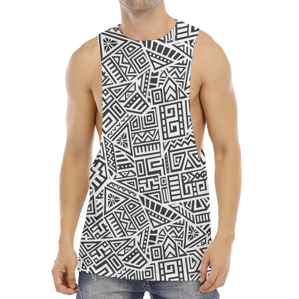 Grey And White Aztec Pattern Print Men's Muscle Tank Top