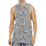 Grey And White Aztec Pattern Print Men's Muscle Tank Top