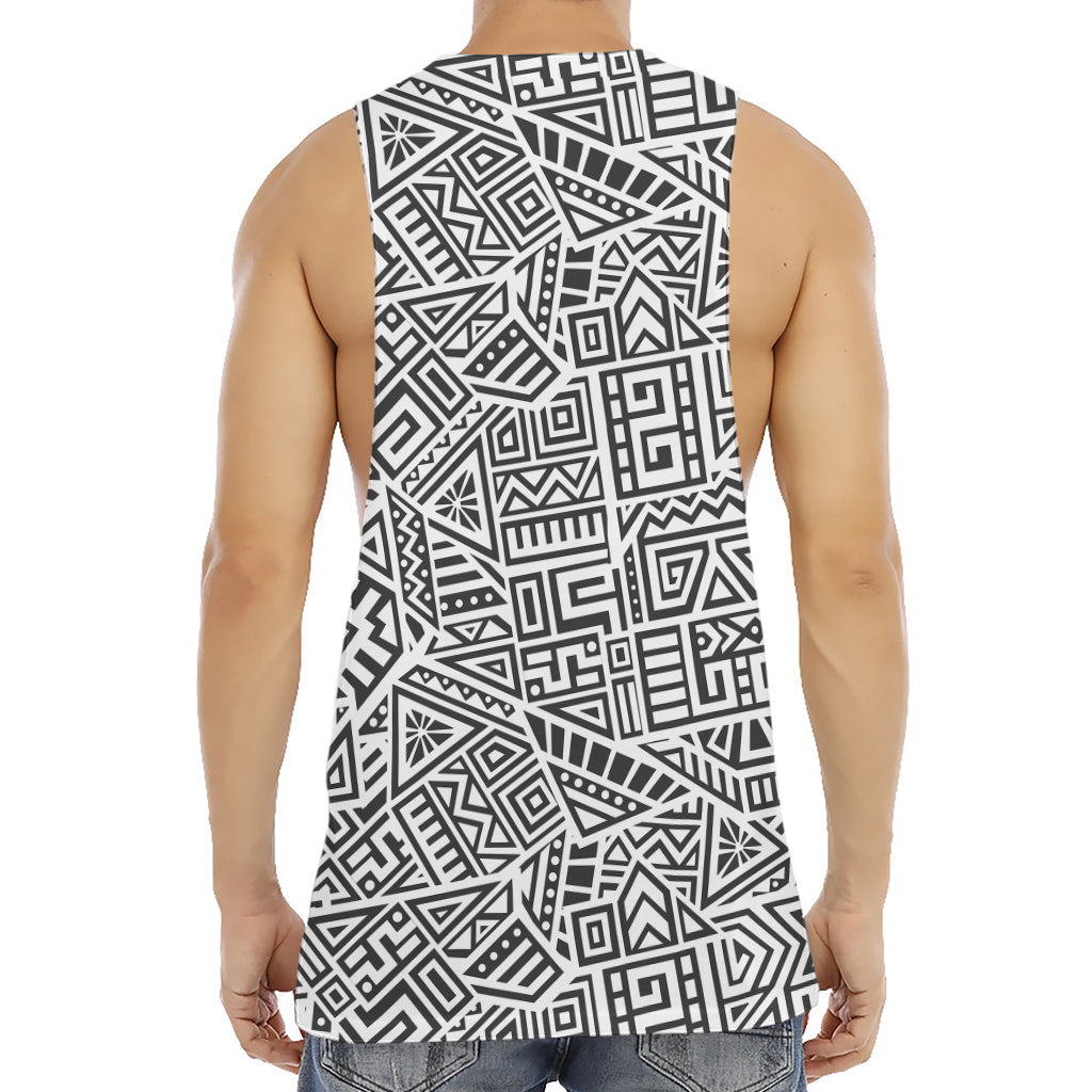 Grey And White Aztec Pattern Print Men's Muscle Tank Top