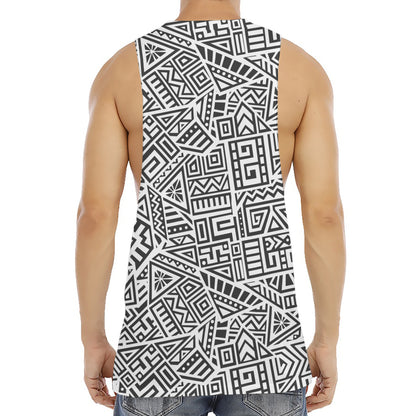 Grey And White Aztec Pattern Print Men's Muscle Tank Top