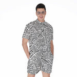 Grey And White Aztec Pattern Print Men's Rompers