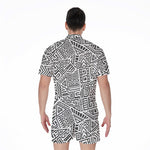 Grey And White Aztec Pattern Print Men's Rompers