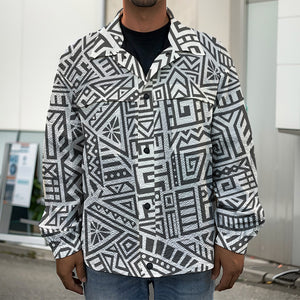 Grey And White Aztec Pattern Print Men's Shirt Jacket