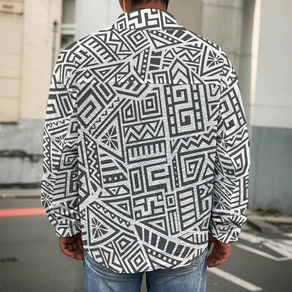 Grey And White Aztec Pattern Print Men's Shirt Jacket