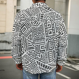 Grey And White Aztec Pattern Print Men's Shirt Jacket