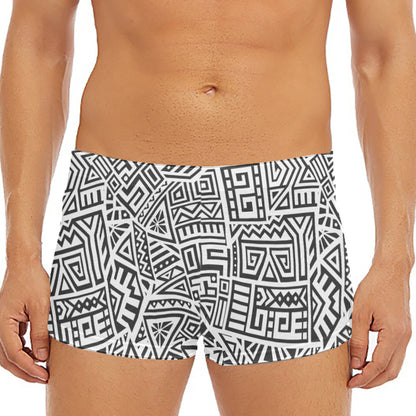Grey And White Aztec Pattern Print Men's Short Boxer Briefs