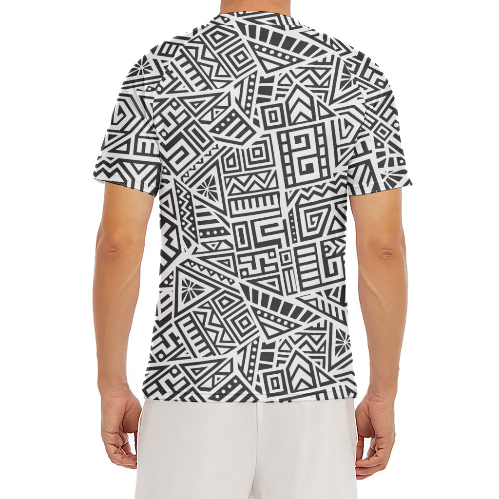 Grey And White Aztec Pattern Print Men's Short Sleeve Rash Guard