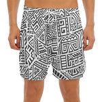 Grey And White Aztec Pattern Print Men's Split Running Shorts