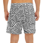 Grey And White Aztec Pattern Print Men's Split Running Shorts