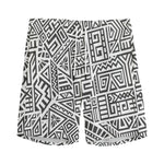 Grey And White Aztec Pattern Print Men's Sports Shorts