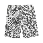 Grey And White Aztec Pattern Print Men's Sports Shorts