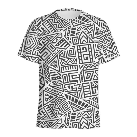 Grey And White Aztec Pattern Print Men's Sports T-Shirt