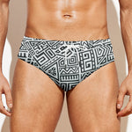 Grey And White Aztec Pattern Print Men's Swim Briefs