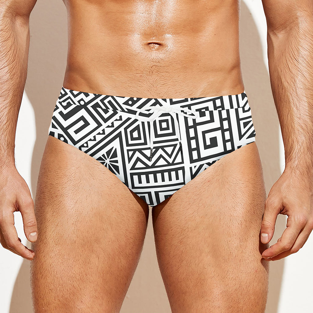 Grey And White Aztec Pattern Print Men's Swim Briefs