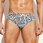 Grey And White Aztec Pattern Print Men's Swim Briefs