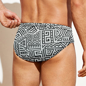 Grey And White Aztec Pattern Print Men's Swim Briefs