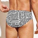 Grey And White Aztec Pattern Print Men's Swim Briefs