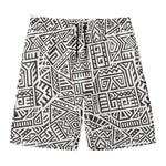 Grey And White Aztec Pattern Print Men's Swim Trunks