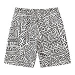 Grey And White Aztec Pattern Print Men's Swim Trunks