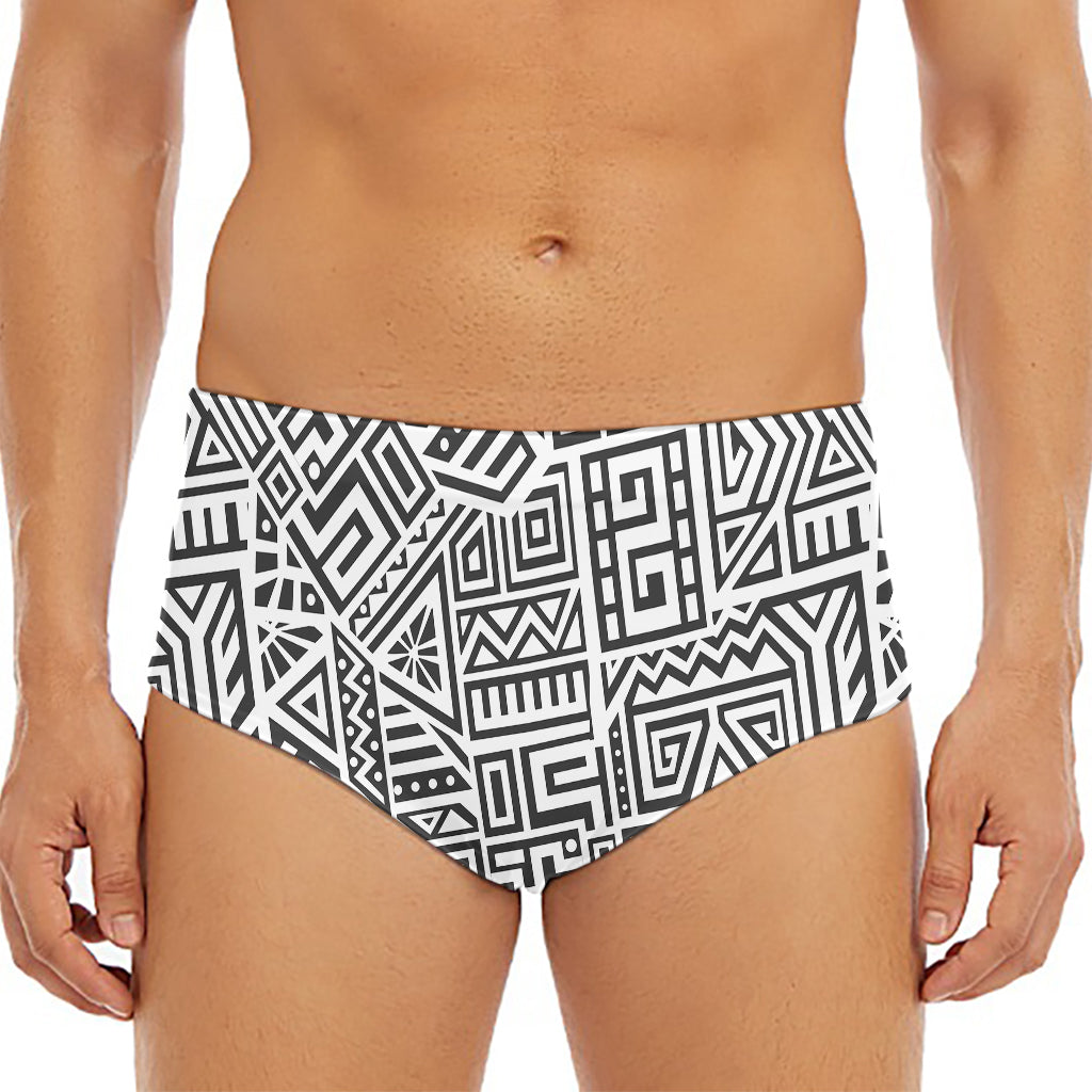 Grey And White Aztec Pattern Print Men's Triangle Swim Briefs