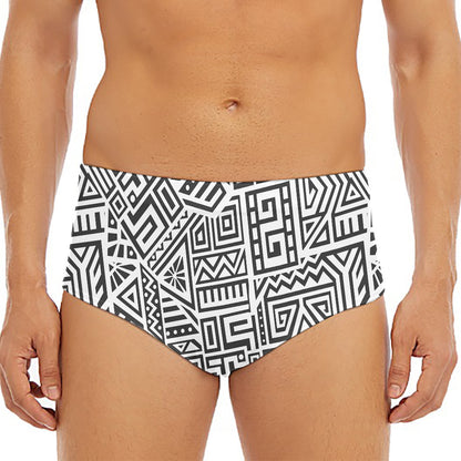 Grey And White Aztec Pattern Print Men's Triangle Swim Briefs