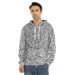 Grey And White Aztec Pattern Print Men's Velvet Pullover Hoodie