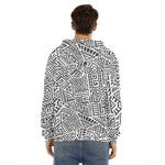 Grey And White Aztec Pattern Print Men's Velvet Pullover Hoodie