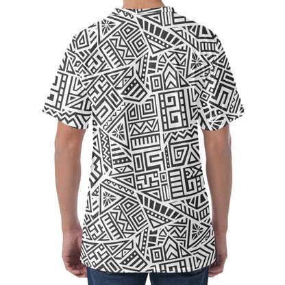 Grey And White Aztec Pattern Print Men's Velvet T-Shirt