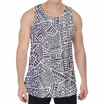 Grey And White Aztec Pattern Print Men's Velvet Tank Top
