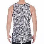 Grey And White Aztec Pattern Print Men's Velvet Tank Top