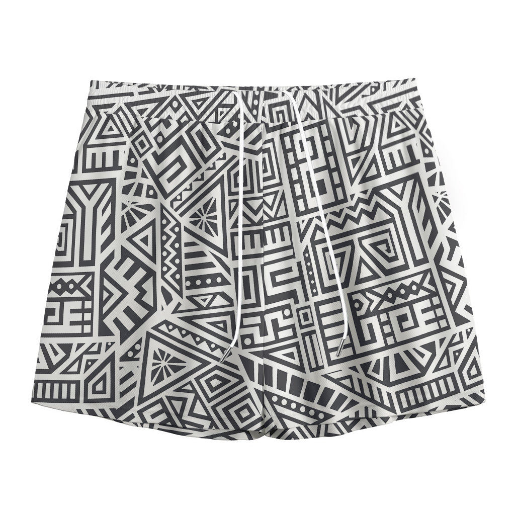 Grey And White Aztec Pattern Print Mesh Shorts