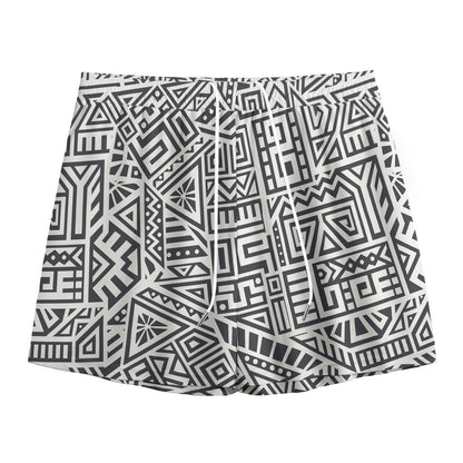 Grey And White Aztec Pattern Print Mesh Shorts