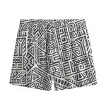 Grey And White Aztec Pattern Print Mesh Shorts