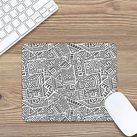 Grey And White Aztec Pattern Print Mouse Pad