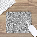 Grey And White Aztec Pattern Print Mouse Pad