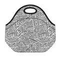 Grey And White Aztec Pattern Print Neoprene Lunch Bag