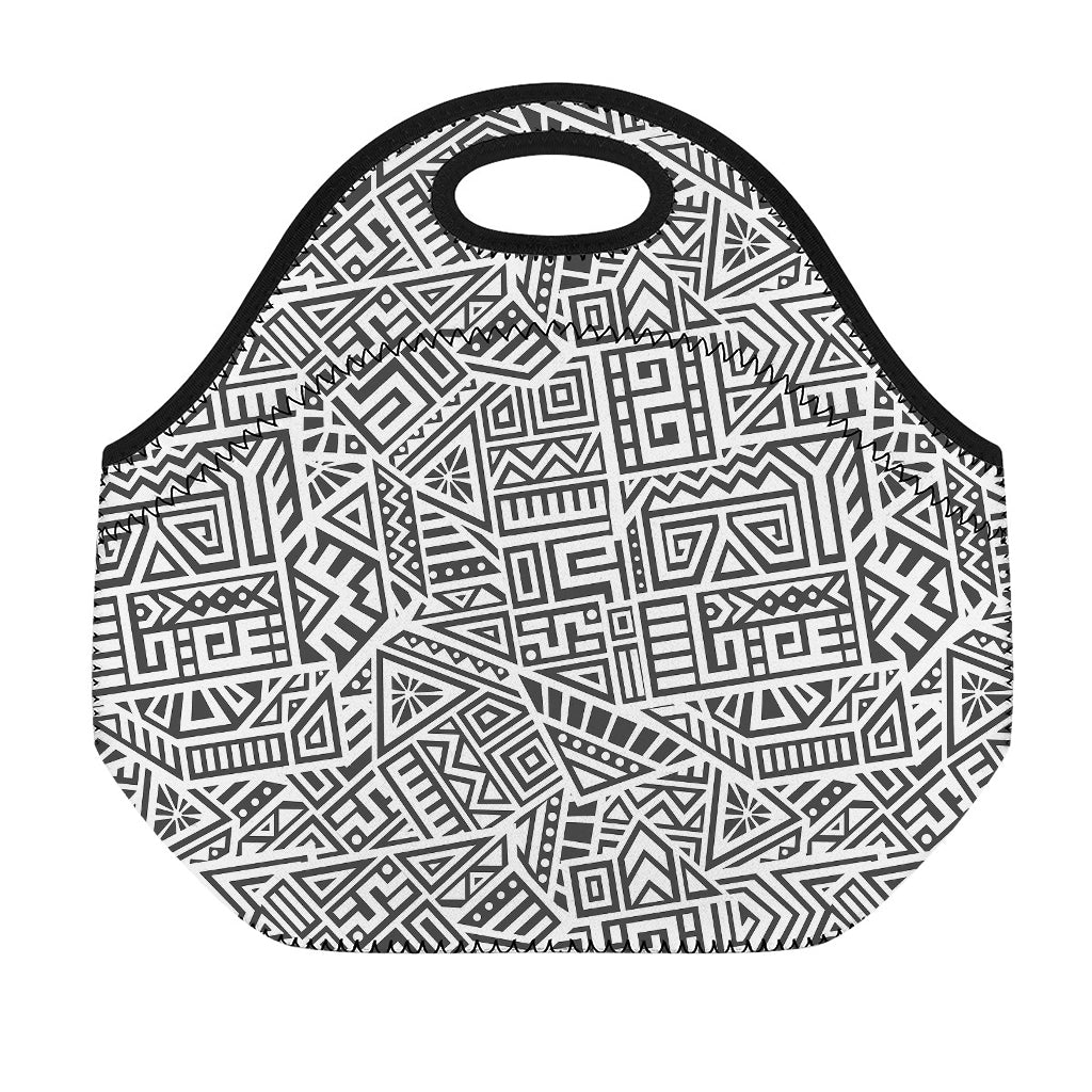 Grey And White Aztec Pattern Print Neoprene Lunch Bag